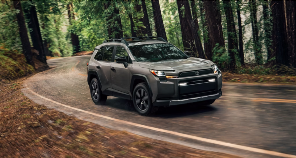 The all-new 2026 Toyota RAV4 taking a forest turn towards St. Louis, MO 