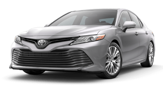 A silver 2019 Toyota Camry XLE V6