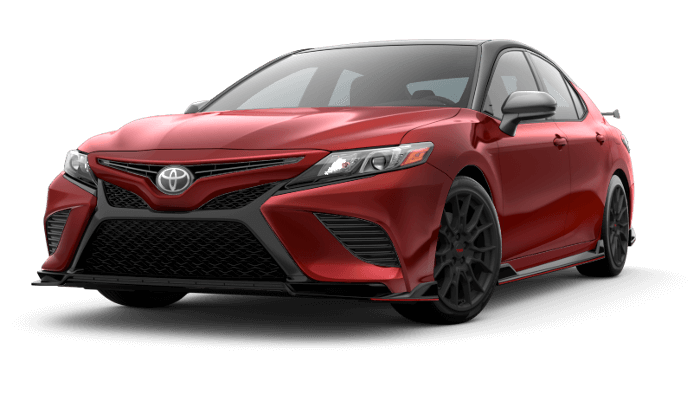 A red 2020 Toyota Camry TRD